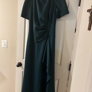 Xscape Dark Green Teal Asymmetrical Ruffled A-Line Gown Size 16